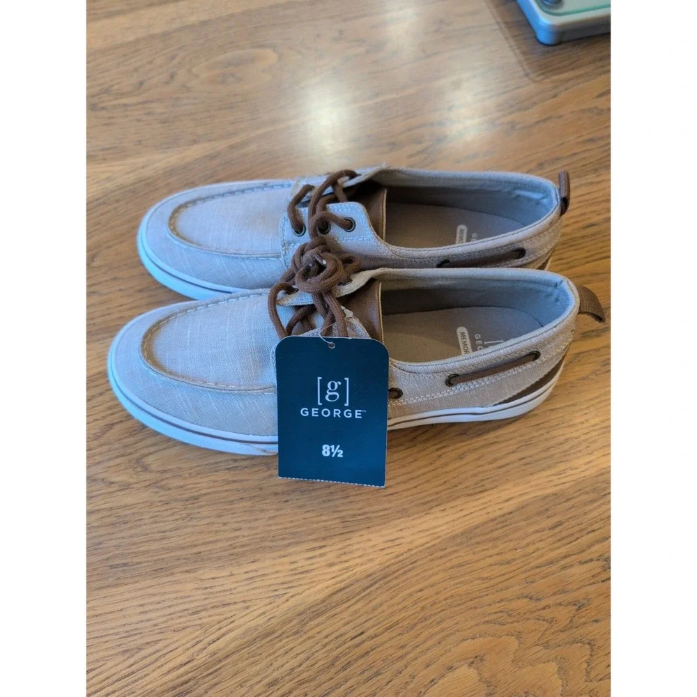 GEORGE Men's Size 8 1/2 Canvas Boat Shoes Memory Foam Sneakers • Tan NWOB